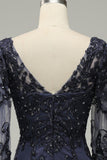 Grey Blue A-Line Half Sleeves Choir Dress with Embroidery