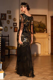 Sheath Black Sequins V Neck Long Choir Dress with Fringes