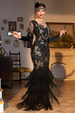 Sheath Black Sequins V Neck Long Choir Dress with Fringes