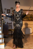 Sheath Black Sequins V Neck Long Choir Dress with Fringes