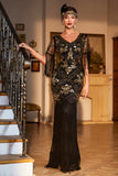 Sheath Black Sequins V Neck Long Choir Dress with Fringes