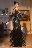 Sheath Black Sequins V Neck Long Choir Dress with Fringes