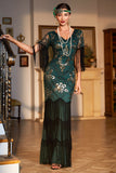 Sheath Black Sequins V Neck Long Choir Dress with Fringes