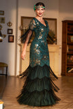 Sheath Black Sequins V Neck Long Choir Dress with Fringes