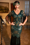 Sheath Black Sequins V Neck Long Choir Dress with Fringes