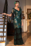 Sheath Black Sequins V Neck Long Choir Dress with Fringes
