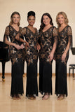 Sheath Black Sequins V Neck Long Choir Dress with Fringes