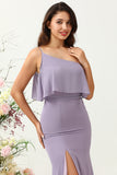 Sheath One Shoulder Purple Bridesmaid Dress with Silt