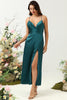 Load image into Gallery viewer, A Line Spaghetti Straps Dark Green Bridesmaid Dress with Backless