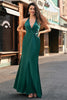 Load image into Gallery viewer, Dark Green Mermaid Halter Ruched Satin Long Bridesmaid Dress