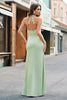 Load image into Gallery viewer, Dark Green Mermaid Halter Ruched Satin Long Bridesmaid Dress