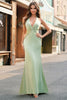 Load image into Gallery viewer, Dark Green Mermaid Halter Ruched Satin Long Bridesmaid Dress