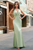 Load image into Gallery viewer, Dusty Sage Satin Mermaid Ruched Halter Bridesmaid Dress