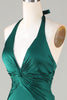 Load image into Gallery viewer, Dusty Sage Satin Mermaid Ruched Halter Bridesmaid Dress