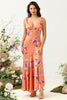 Load image into Gallery viewer, Orange Floral Asymmetrical Boho Bridesmaid Dress
