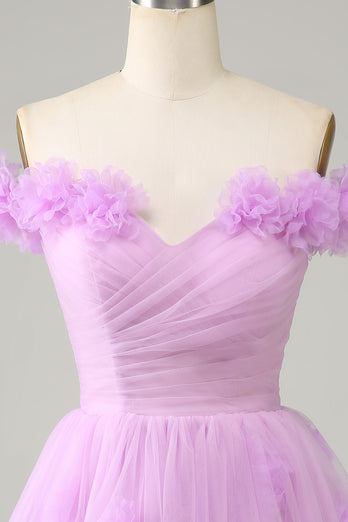 Cute A Line Off the Shoulder Pink Short Prom Dress with Flowers