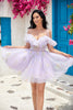 Load image into Gallery viewer, Off the Shoulder Ruffles Tulle Graduation Dress with Embroidery