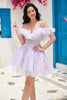Load image into Gallery viewer, Off the Shoulder Ruffles Tulle Graduation Dress with Embroidery
