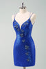 Load image into Gallery viewer, Royal Blue Glitter Tight Graduation Dress with Sequins Butterflies