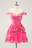 Load image into Gallery viewer, Cute Sparkly Hot Pink A Line Tiered Corset Lace Short Graduation Dress