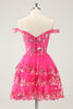 Load image into Gallery viewer, Cute Sparkly Hot Pink A Line Tiered Corset Lace Short Graduation Dress