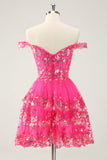 Cute Sparkly Hot Pink A Line Tiered Corset Lace Short Graduation Dress