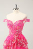 Load image into Gallery viewer, Cute Sparkly Hot Pink A Line Tiered Corset Lace Short Graduation Dress