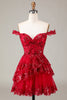 Load image into Gallery viewer, Cute Sparkly Hot Pink A Line Tiered Corset Lace Short Graduation Dress