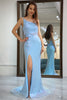 Load image into Gallery viewer, Stylish Mermaid Light Blue Long Prom Dress with Appliques