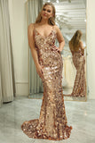 Sparkly Golden Mermaid Sequin Prom Dress With Slit