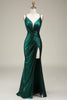 Load image into Gallery viewer, Dark Green Mermaid Spaghetti Straps Long Prom Dress with Open Back