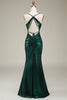 Load image into Gallery viewer, Dark Green Mermaid Spaghetti Straps Long Prom Dress with Open Back