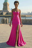 Mermaid Fuchsia Corset Sweetheart Keyhole Long Prom Dress with Slit