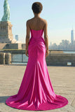 Mermaid Fuchsia Corset Sweetheart Keyhole Long Prom Dress with Slit
