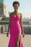 Mermaid Fuchsia Corset Sweetheart Keyhole Long Prom Dress with Slit