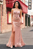 Load image into Gallery viewer, Mermaid Rose Gold Beaded Ruched Sequin Corset Prom Dress with Side Slit