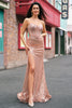 Load image into Gallery viewer, Mermaid Rose Gold Beaded Ruched Sequin Corset Prom Dress with Side Slit