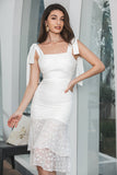 White Bodycon Tiered Graduation Party Dress With Lace