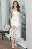 Load image into Gallery viewer, White Sheath Spaghetti Straps Long Engagement Party Dress with Flowers