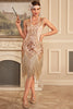 Load image into Gallery viewer, Sparkly Apricot Gatsby 1920s Dress with Sequins and Fringes