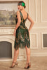 Load image into Gallery viewer, Green Golden Sequins Sheath 1920s Great Gatsby Sequin Fringe Flapper Dress