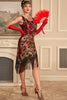 Load image into Gallery viewer, Sparkly Burgundy Sequins Fringed 1920s Great Gatsby Flapper Dress