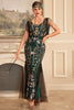 Load image into Gallery viewer, Green Golden Sheath V Neck Sequins Long 1920s Flapper Dress with Fringes