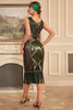 Load image into Gallery viewer, Dark Green Sequins Fringed 1920s Flapper Dress