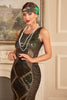 Load image into Gallery viewer, Dark Green Sequins Fringed 1920s Flapper Dress
