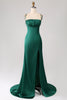 Load image into Gallery viewer, Dark Green Mermaid Spaghetti Straps Satin Prom Dress with Pleated