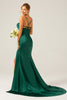 Load image into Gallery viewer, Dark Green Mermaid Spaghetti Straps Satin Long Bridesmaid Dress with Pleated