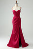 Load image into Gallery viewer, Burgundy Mermaid Spaghetti Straps Corset Long Prom Dress with Slit