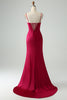 Load image into Gallery viewer, Burgundy Mermaid Spaghetti Straps Corset Long Prom Dress with Slit