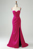 Load image into Gallery viewer, Burgundy Mermaid Spaghetti Straps Long Corset Prom Dress with Slit